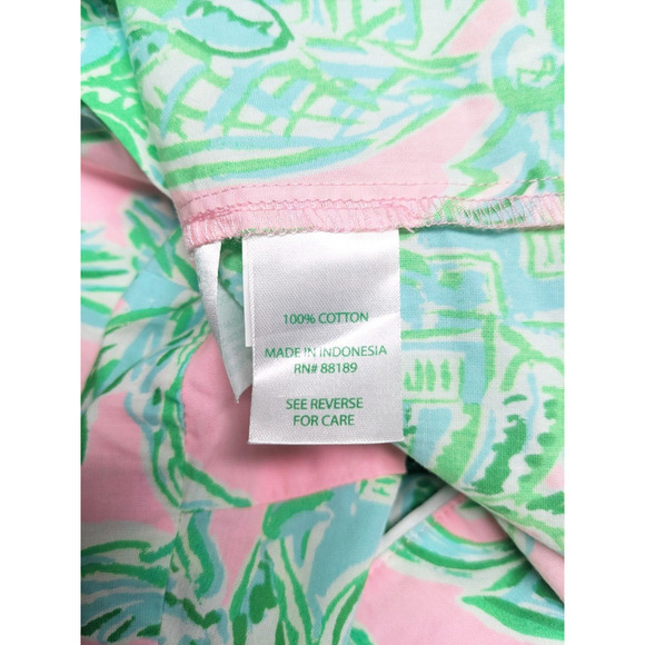 Lilly Pulitzer XL Button Up Pajama Top Green Pink Cotton Botanical Long Sleeves - Picture 8 of 13